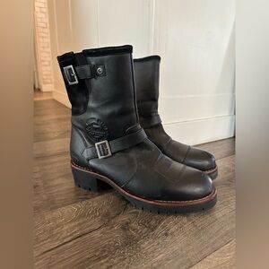 Indian Motorcycle Womens Leather Suede Engineer Riding Boot Black Lined 10